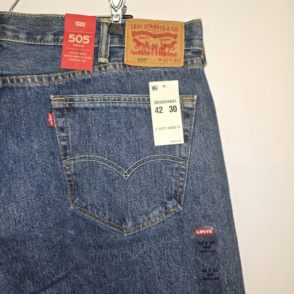 Levis 505 Jeans New Mens Regular Fit Straight Leg 42×30 (C47) - Picture 7 of 8